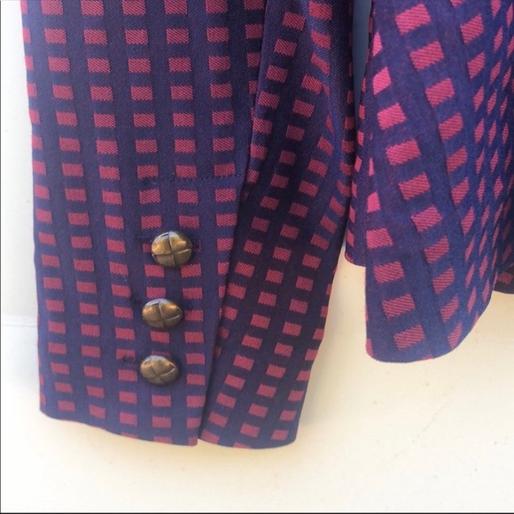 Modcloth Womens small Navy & Maroon Grid Print Bow Back dressy Casual blazer - Picture 7 of 8